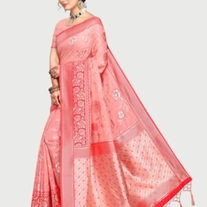 Aadya's Banarasi Silk Saree with Unstitched Blouse | Woven Zari Floral Foil Print Design | 5.5 m Saree with 0.8 m Blouse | Festive & Casual