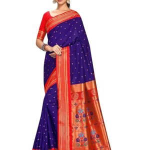 Aadya Silk Sarees Maharani Paithani Saree 5.5 Meter Silk Blend with Copper Zari Peacock Pallu & Unstitched Blouse